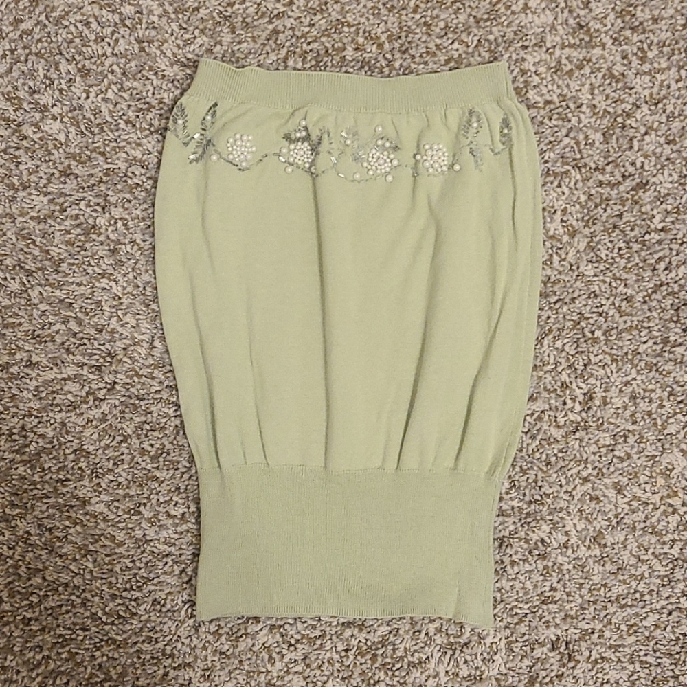 Womens beiza Green Tube Top with Pearl Decoration